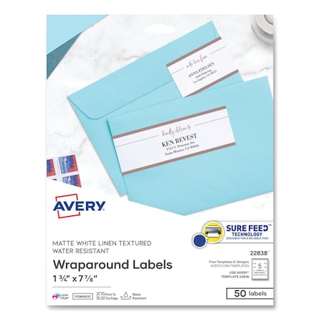 Avery Rectangle Labels, Inkjet/Laser Printers, 7.85 x 1.75, Textured White, 50PK 22838